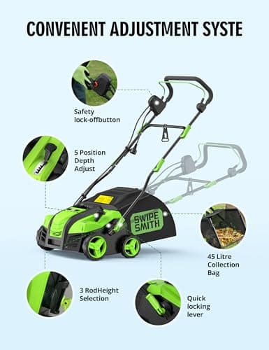 SWIPESMITH 16” Artificial Turf Vacuum,1800w Grass Sweeper 15 Amp Lawn Sweeper Yard Power Brush with 45L Removable Leaf Collection Bag, Quick-Fold, Keeps Clear Sweepy Box