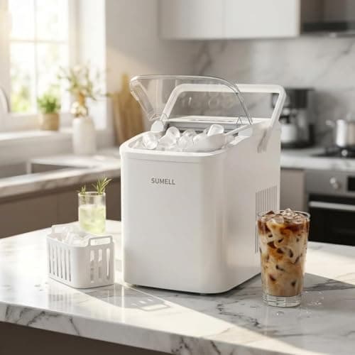 SUMELL Countertop Ice Maker with Handle, 26lbs/24H Portable Ice Machine, Bullet Ice Maker for Home, Kitchen, Camping & Bar
