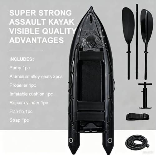 2 Person Inflatable Kayak Fishing PVC Kayak The Dimension 130'' *43'*11.8'' Inflatable Kayak Rescue Rubber Rowing Kayak with Pump Aluminum Alloy Seat Paddle Inflatable Mat, Repair Kit, Fin