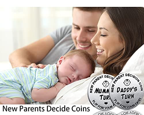 New Dad Mom Gifts Funny Decision Making Coin, New Baby Gift for Parent Mummy Daddy Pregnancy Women First Time to be Moms Dads Mother's Day Father's Day Gifts Double Sided