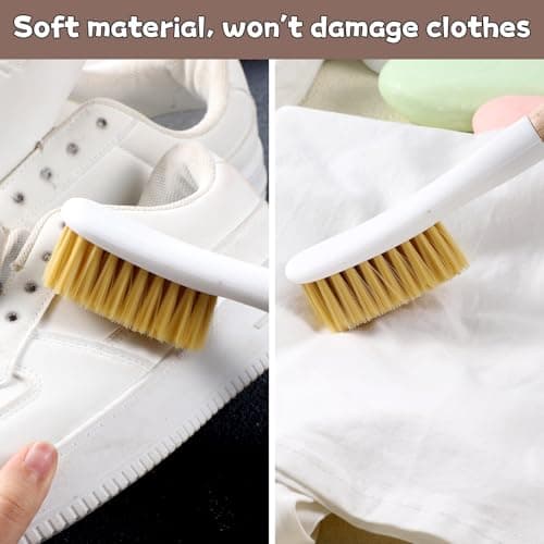 Jxiwfvl Wood Laundry Stain Brush with Soft Bristle, Stain Remover Brushes with Long Handle for Cleaning Shoes Clothes Fabric, Protable Laundry Scrub Brush for Stains on Clothes(Natural)