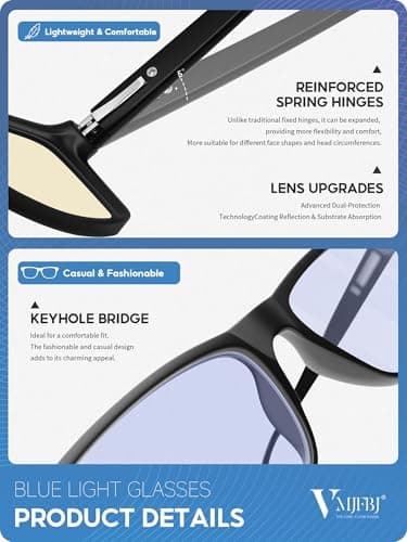 VMJFBJ Blue Light Blocking Glasses For Men/Women Anti-Fatigue Computer Monitor Gaming Improve Sleep Reduce Eye Strain Gamer Glasses