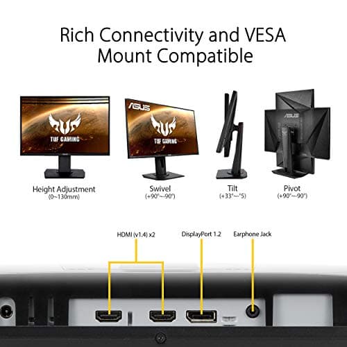 ASUS TUF Gaming 27” 1080P Monitor (VG279QR) - Full HD, IPS, 165Hz, 1ms, Extreme Low Motion Blur, G-SYNC Compatible, Shadow Boost, VESA Mountable, DisplayPort, HDMI, Height Adjustable