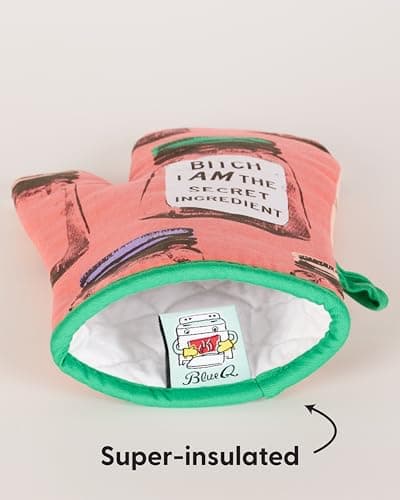 Cute Oven Mitts with unique artwork, Super-Insulatted Quilting, Easy care maintenance, Kitchen gifts for women and home cooks Blue Q Oven Mitts - Cute Kitchen Accessories & Kitchen Gifts - The Secret B07M6K14GG
