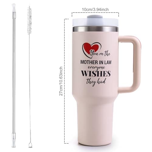 Mother in Law Tumbler with Handle 40oz Mothers Day Gift - Best Funny Mother in Law Mug Gifts for Birthday Mother's Day, Wedding, Valentine's, Christmas B0DS9TZLBC