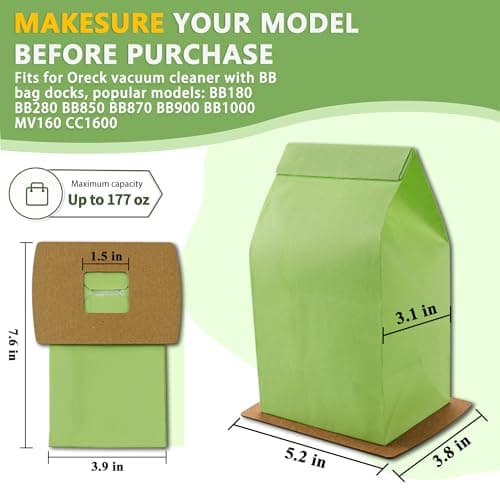 PKBB12DW Type BB Compact Canister Vacuum Bags Replacement for Oreck XL Buster B Canister Handheld Vacuum Cleaner BB180 BB280 BB850 BB870 BB900 BB1000 MV160 CC1600, 10 Pack