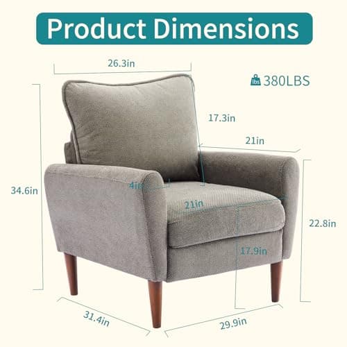 OLIXIS Comfy Accent Chair for Living Room Bedroom and Waiting Room, Upholstered Mid-Century Reading Chair with Pillow and Solid Wood Legs, Wide Singe Modern Lounge Sofa (Gray)