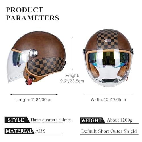 Dual Visor 3/4 Open Face Motorcycle Helmet for Men & Women, DOT Approved Unisex Retro Half Helmet，Motorbike Casco for Moped Cruiser Bobber and Chopper