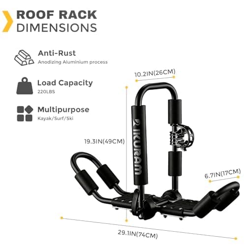 Kayak Roof Rack, Aluminum Kayak Carrier Folding J-Style Universal 4-in-1 Multifunction for Canoe, SUP, Kayaks, Surfboard Rooftop Mount on SUV, Car and Truck Crossbars, Black