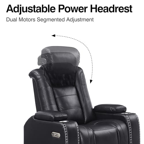 THSUPER Black Leather Power Recliner Sofa Loveseat Sets with Arm Storage and Power Headrest, Leather Living Room Reclining Sofa and Loveseat Set with Cup Holders and Bluetooth Speaker. | Breathable material, LED ambient light, Reading light, Hidden outlet, USB and Type-C port