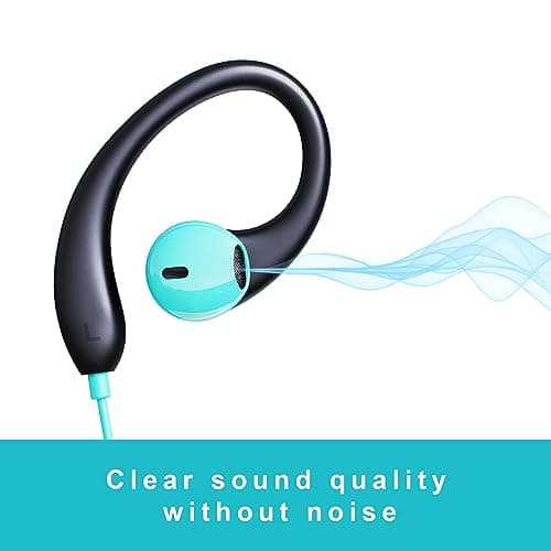 Upgrade Wired Sports Earbuds with Ear Hooks, Running Headphones Secure Fit Wrap Around Ear, Sweatproof In-Ear Earphones with Microphone, 3.5mm Jack for Smartphone Laptop Tablet MP3 Workout Jogging Gym
