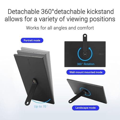 ASUS ZenScreen 15.6” Portable Monitor for Laptop (MB169CK) - Dual USB-C, Mini-HDMI, Plug & Play External Screen for Travel Dual Setup, Full HD, IPS, Anti-Glare Surface, 360° Kickstand, 3yr Warranty