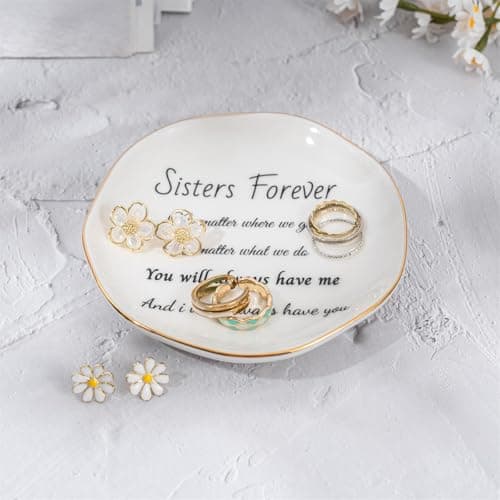 Sister Gifts, Ceramic Sister Ring Dish Jewelry Tray, Sister Birthday Gifts Engagement Wedding Gift for Sister from Sister