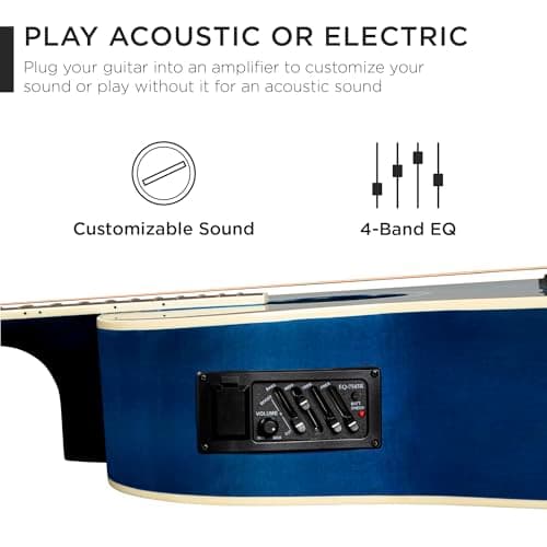 Best Choice Products Beginner Acoustic Electric Guitar Starter Set 41in w/All Wood Cutaway Design, Carrying Case, Strap, Picks, Cable - Blue
