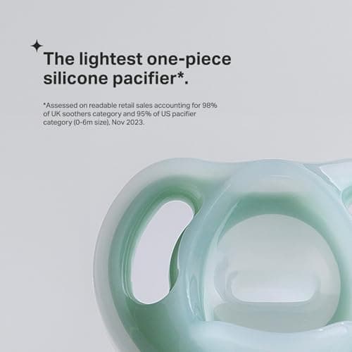 Tommee Tippee Ultra-Light Silicone Pacifier, 0-6 Months, Symmetrical One-Piece Design, BPA-Free Silicone Binkies, Clear/Blue/Green, Pack of 4