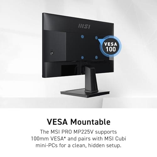 msi PRO MP225V, 22-inch, 1920 x 1080 (FHD) Computer Monitor, 100Hz, Adaptive-Synch, HDMI, Video Port, Low Blue Light, Eye-Q Check, VESA Mountable, Tilt, 1ms, Black