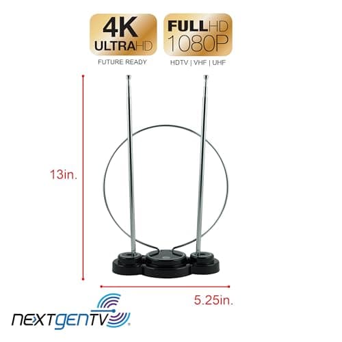 GE Traditional Rabbit Ears Indoor Black TV Antenna, 15 inch Extendable Dipoles and Circular Loop, Tabletop Antenna, Digital, HDTV Antenna, Smart TV Compatible, 4K 1080P VHF UHF, Compact Design, 33676 Rabbit Ear Antenna