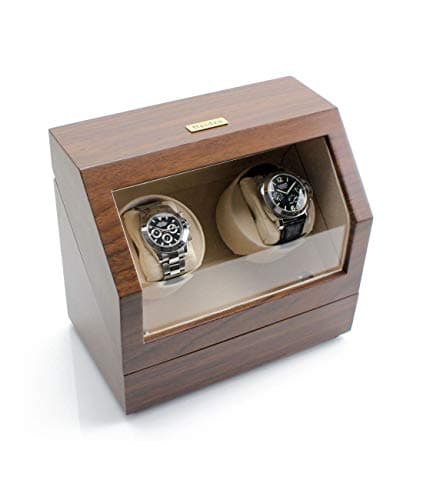 Heiden Double Watch Winder in Walnut - Automatic Watch Window for 2 Watches - Japanese Motor - Zero Magenetization - Use Batteries or Adapter Dual Watch Winder for Automatic Watches for Rolex
