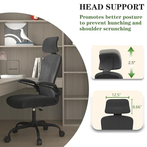 Ergonomic Office Chair for Long Hours Sitting – Back & Neck Pain Relief, Adjustable Lumbar Support & Headrest, High-Density Foam Seat, Ideal for Work & Home Office, Black