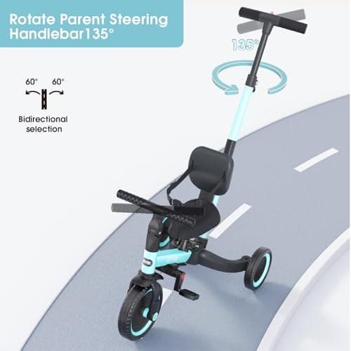 Toddler Trike with Push Handle Lets Parents Steer and Converts to Balance Bike, Fun Outdoor Toy for Boys and Girls, Blue newyoo TR007 5-in-1 Tricycle for Toddlers 1-3, Toddler Bike, Birthday Gift B0B9LCT9B7