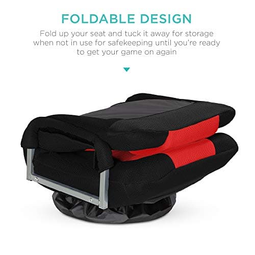 Best Choice Products Swivel Gaming Chair 360 Degree Multipurpose Floor Chair Rocker for TV, Reading, Playing Video Games w/Lumbar Support, Armrest Handles, Adjustable Foldable Backrest - Black/Red
