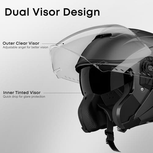 Motorcycle Helmets for Adults, Open Face Motorcycle Helmet with Dual Visor, Casco para Moto DOT Certified, ATV Dirt Bike Snowmobile Motocross Helmet for Men Women, Quick Release Strap, AP-836