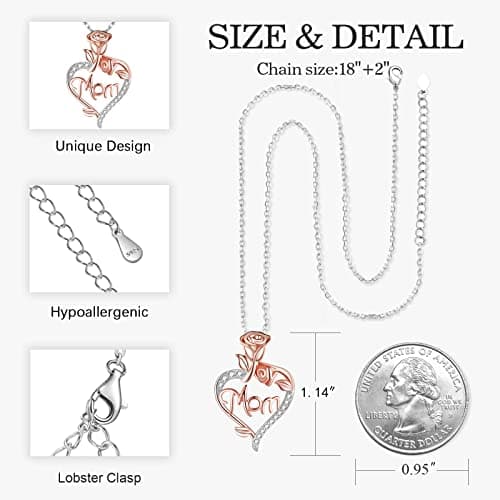Mom Birthday Gift, Mothers Day Gift, Christmas Gift, Jewelry Gifts for Mom from Daughter Son Desimtion Sterling Silver Eternal Rose Heart Mom Necklaces for Women B0BYYLBBTJ