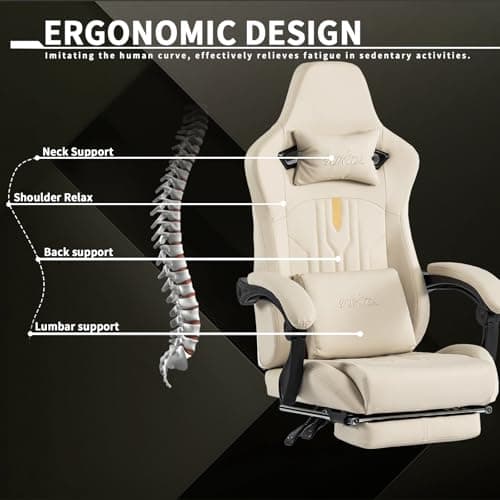 Gaming Chair with Footrest Ergonomic Computer Chair Massage Lumbar Cushion, Racing Video Game Chair Adjustable Rocker Recliner Executive Office Desk Chair Pu Leather for Adults