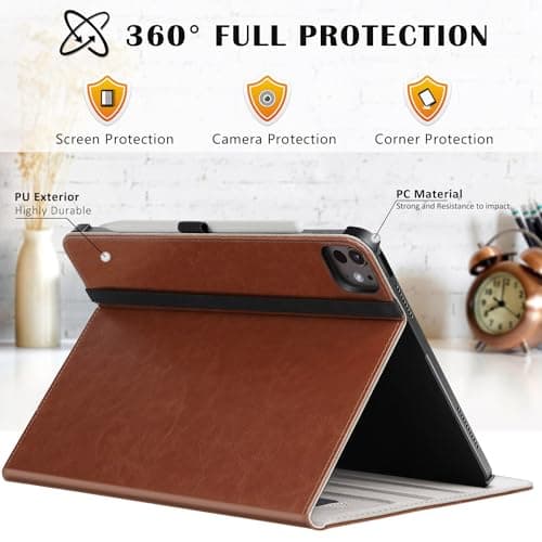 ZtotopCases for iPad Pro 12.9 6th/5th/4th/3rd Generation Case 2022/2021/2020/2018, Premium PU Leather Folio Cover, Auto Wake/Sleep, Multi Viewing Angles, Supports Pencil Pro and Touch ID, Brown