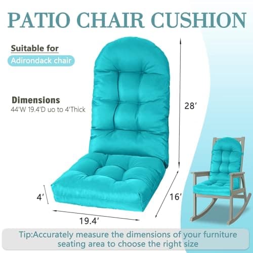 Yddsky Adirondack Chair Cushion, Rocking Cushions 44x19.4x4 inch, High Back Patio Recliner Cushion of Upper and Lower with Ties, Sunscreen and Fade-Resistant Turquoise,2