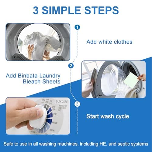Binbata 2-in-1 Whitening Laundry Detergent Sheets 40 Loads, Unscented Hypoallergenic Eco Laundry Bleach Sheets Apply for white clothes, Effectively Remove Yellowing & Greying, Safe for Sensitive Skin