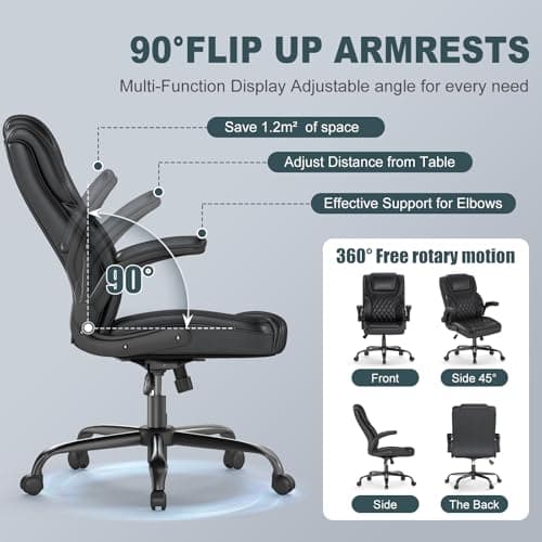 AnyGod Executive Office Chair, Comfy Ergonomic Computer Desk Chairs with Flip-up Armrests, Lumbar Support, High Back, 360° Swivel and Rocking Function for Home Office