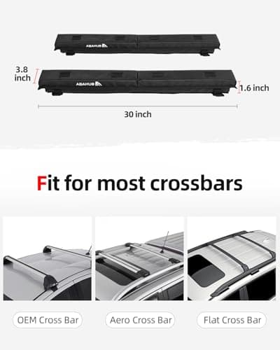Abahub Soft Roof Rack Pads with 2 Tie Down Straps, 2 Tie Down Ropes, 2 Hood Loops and Storage Bag, for Surfboard, Kayak, Canoe, Heavy Duty Universal Car Roof Racks System Black 30 Inch