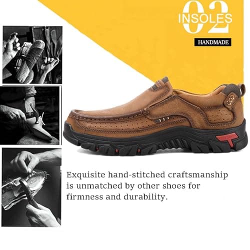 Venshine Mens Walking Shoes Leather Lightweight Breathable Casual Slip On Loafers