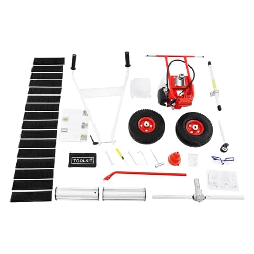 43CC 2 Stroke Gasoline Powered Broom Sweeper, 1.25kw/1.7hp Driveway Lawn Grass Sweeper Snow Cleaning Grit, 8500rpm Hand Push Walking Snow Sweeper for Garden Lawn Yard Sidewalk Turf Grass Cleaning