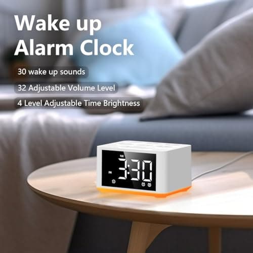 【3 in 1】 Sound Machine Dual Alarm Clock Night Light White Noise Machine 27 Sleeping Sounds for Adults Kids Precise 32 Level Volume Sleep Timer Memory Function Digital Clock with 30 Wake Up Sounds