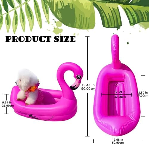 Dog Pool Float, Funny 6-in-1 Inflatable Dog Floats for Pool, Pet Floatie Raft for Small Dogs, Puppy and Doggies, Pink Flamingo