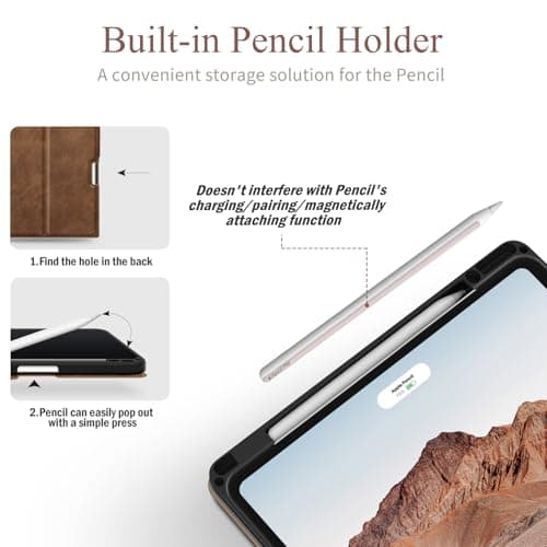 Antbox for iPad Pro 13 Inch Case M5 2025/M4 2024, Built-in Pencil Holder, Supports Pencil Pro/(USB-C), Auto Sleep/Wake Function PU Leather (Brown)