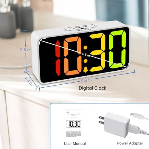 DreamSky Super Loud Alarm Clock for Heavy Sleepers - RGB Small Digital Clock for Kids Bedroom Bedside Nightstand, Electric Desk Clock with Large Number, Dimmer, Adjustable Volume, USB-C Powered