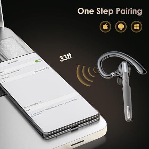 ICOMTOFIT Bluetooth Headset, Wireless Bluetooth Earpiece V5.0 Hands-Free Earphones with Built-in Mic for Driving/Business/Office, Compatible with iPhone and Android (Gray)