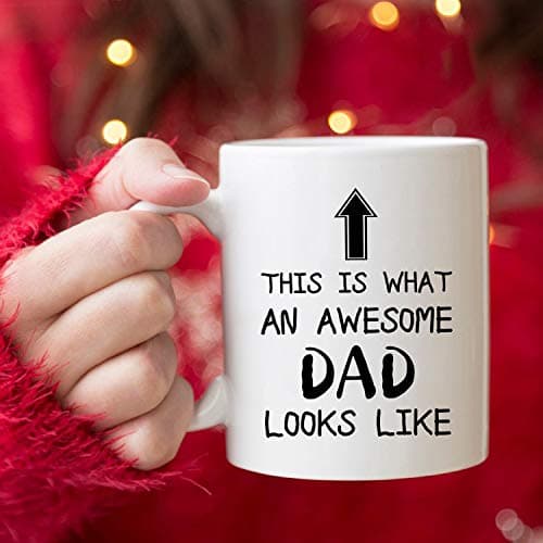 5Aup Christmas Gifts Funny Dad Coffee Mug, This Is What an Awesome Dad Looks Like, 11Oz Novelty Cups from Child Daughter Son Kids, Birthday Gifts for Father Husband Men