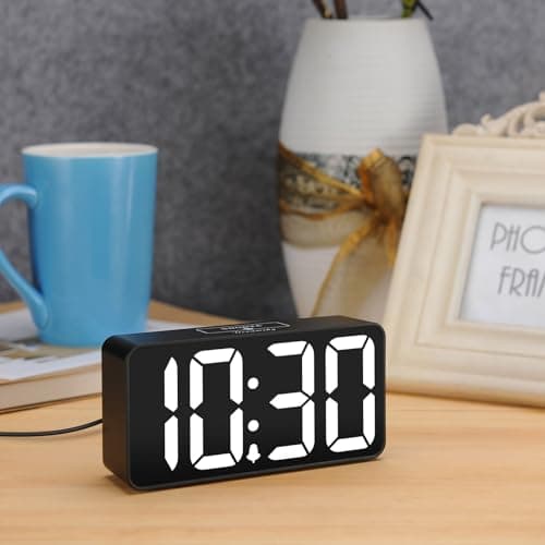 DreamSky Small Digital Alarm Clock for Bederoom, Large Big Numbers Display with Dimmer for Living Room, Electric Bedside Desk Clock with USB Charging Port, Adjustable Volume, USB-C Adapter Powered