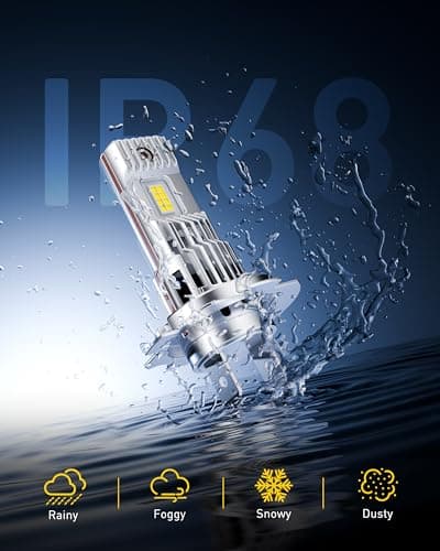 AUXITO Upgraded H7 Bulbs, 50000LM 1000% Brighter, 6500K Cool White, 1:1 Beam Pattern, Plug-N-Play with Cooling Fan, Pack of 2