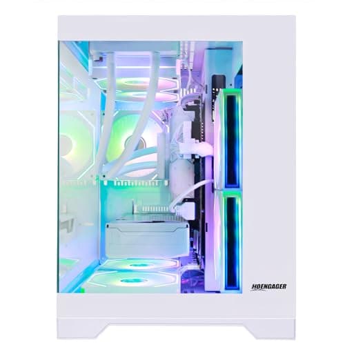 HOENGAGER Panorama Gaming PC Desktop AMD Ryzen 5 9600X 6-Core 3.9GHz, RTX 5060 8GB, 32GB DDR5 RAM 6000MHz,1TB PCIe SSD, WiFi&BT Prebuilt PC 650W PSU,Liquid Cooler,Windows 11, Desktop
