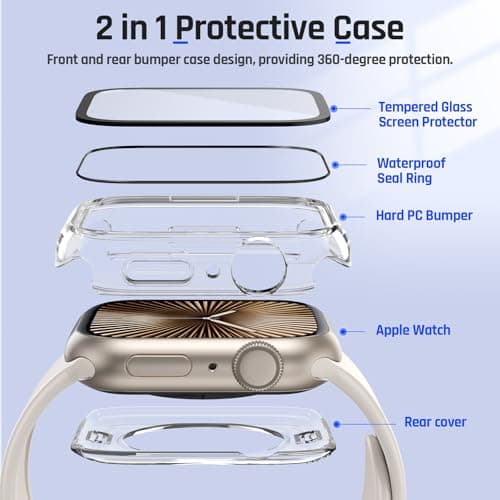 Goton 2 in 1 Waterproof Case Compatible for Apple Watch Series 11/10 Screen Protector 46mm, 360 Protective Glass Face Cover Hard PC Bumper + Back Frame for iWatch Accessories 46 mm