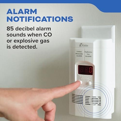 Kidde Carbon Monoxide + Explosive Gas, Natural Gas & Propane Alarm, Plug-in with 9V Battery Backup, Digital Display, 85 dB Alarm, LED Status Indicators, 3rd Edition
