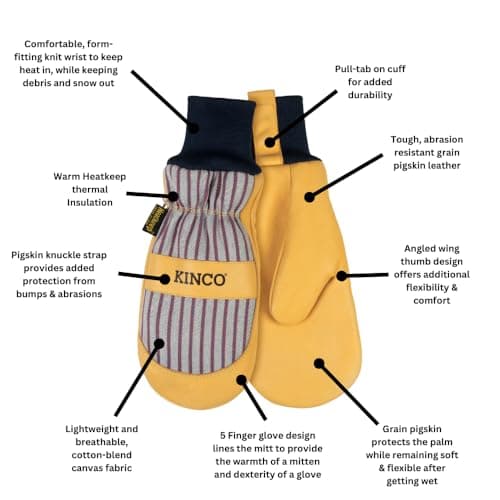 Kinco Kinco - Leather Work and Ski Mitt, Heatkeep Insulation, (1927KWT-S) (Small)