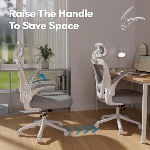 SeekFancy Ergonomic Office Chair M903, Computer Desk Chair with Wheels, High Back Mesh Office Chair with Adjustable Lumbar Support, Headrest, Flip-Up Armrests, White Grey