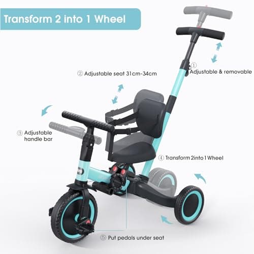 Toddler Trike with Push Handle Lets Parents Steer and Converts to Balance Bike, Fun Outdoor Toy for Boys and Girls, Blue newyoo TR007 5-in-1 Tricycle for Toddlers 1-3, Toddler Bike, Birthday Gift B0B9LCT9B7