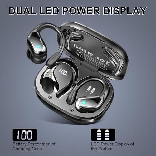 Wireless Earbuds, Sport Bluetooth 5.4 Headphones 2026 New Bluetooth Earbuds with 75Hrs Stereo, 4 ENC Mic, Noise Canceling Over-Ear Buds with Earhooks, IP7 Waterproof Earphones for Workout/Running/Gym